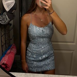 Light blue lace mini dress, hoco, size S